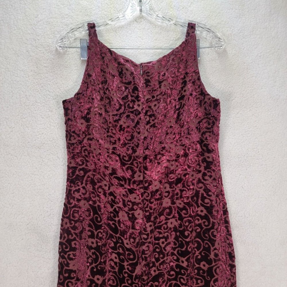Vintage 90s Y2K Scott McClintock Burgundy Floral Burnout Evening Maxi Sheath - Picture 7 of 12